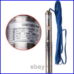 1.5HP 1.1KW Borehole Deep Well Water Submersible Pump 50Hz 220-240V 20M Cable