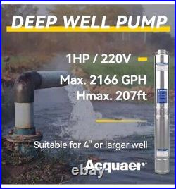 1 HP 220V Deep Well Submersible Pump, 36 GPM, 207' Head, Stainless Steel, 4''