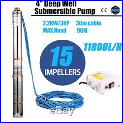 220-240v Submersible Pump, 4 Deep Well, 3hp, Max-315ft 52GPM, 15 Impellers UK