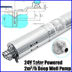 24V 2000L/H Solar Powered Water Pump Farm&Ranch Submersible Bore Hole Deep Well
