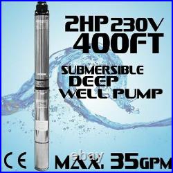 2HP DEEP SUB WELL SUBMERSIBLE PUMP STAINLESS STEEL BODY UNDERWATER 400ft 230V