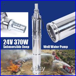 370W Solar Powered Deep Well Water Pump Submersible DC 24V Garden Irrigation 65m