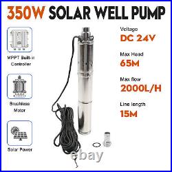 3 24V 350W Deep Well Solar Submersible Bore Hole Water Pump Built-in MPPT U7