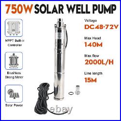 3 48V 750W Deep Well Solar Submersible Bore Hole Water Pump Built-in MPPT E7