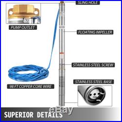 3 Stainless Steel Deep Well Submersible Water Pump Electric 550W 95m +cable30m