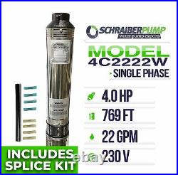 4 Deep Well Submersible Pump 4HP 230V 769FT 333 PSI (max)22 stages 22GPM 2 wire