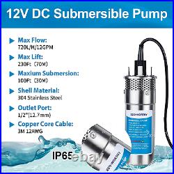 DCHOUSE Well Pump Stainless Steel Well Pump Submersible Solar deep well pump 12V