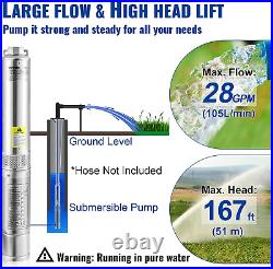 Deep Well Submersible Pump, 0.5HP 230V/60Hz, 28Gpm 167Ft Head, with 33Ft Electri