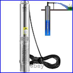 Deep Well Submersible Pump, 1HP 230V/60Hz, 37Gpm Flow 207Ft Head, with 33Ft