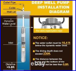 Deep Well Submersible Pump 1HP 4 34GPM Stainless Steel Water Pump 115V/60HZ