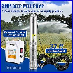 Deep Well Submersible Pump, 3HP 230V/60Hz, 37GPM 640 Ft Head, with 33 Ft Cord &
