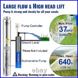 Deep Well Submersible Pump, 3HP 230V/60Hz, 37GPM 640 Ft Head, with 33 Ft Cord &