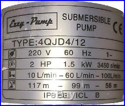 Deep Well Submersible Pump, 4 2 HP, 220V, 35 GPM, 400 ft Max, long life NEW
