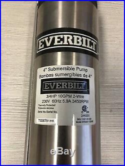 Everbilt 3/4 HP Submersible 2-Wire Motor 10 GPM Deep Well Water Pump 230V NEW