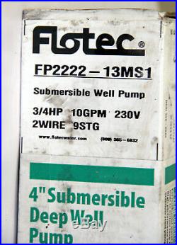 Flotec FP2222-13MS1 4 submersible deep well pump 3/4 HP 230V 2 wire 10 GPM
