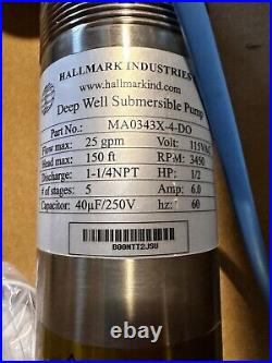 Hallmark Industries MA0343X-4 Deep Well Submersible Pump, 1/2 hp, 110V, 60 Hz