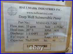 Hallmark Industries MA0414X-7 Deep Well Submersible Pump, 1 hp, 110V, 60 Hz, 33