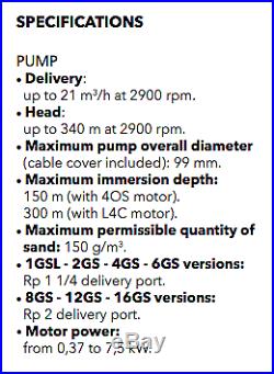 Lowara 6GS05 Submersible Pump Deep Well 4 0,55kW 2 Port 3 Phase Motor