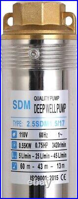 New! SHYLIYU 2.5 1HP Deep Well Submersible Water Pump Stainless Steel 110V