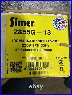 Simer 3/4 HP 4 Submersible Deep Well Pump, 2-Wire Motor 10gpm 2855g-13