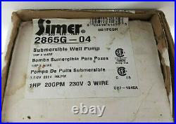 Simer Submersible Deep Well Pump 1HP 20GPM 230V 3 Wire
