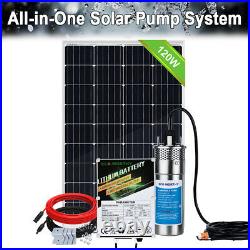 Solar Water Pump + 120W Solar Panel Kit + 12V Battery for Deep Well, Irrigation