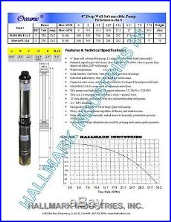 Submersible Deep Well Pump, 4, 2HP, 230V, Max 35GPM/400' Head, with control box