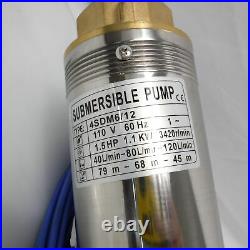 Submersible Deep Well Water Pump 4SDM6/12 110V 1.5HP with Control Box. 5HP