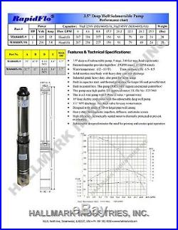 Submersible Pump, 3.5 Deep Well, 1 HP, 115V, 25 GPM, 220 ft MAX, Heavy Duty