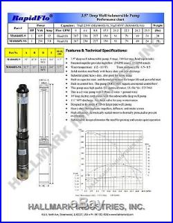 Submersible Pump, 3.5 Deep Well, 1 HP, 220V, 25 GPM, 220 ft Max, long life