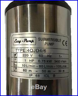 Submersible Pump 4 Deep Well 1 HP 220V 33 GPM, 207 ft Max long life New
