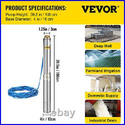 VEVOR 4 0.75KWith1HP Stainless Steel Deep Submersible Well Pump With 20m Cable
