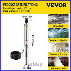 VEVOR 4 0.8KW Borehole Deep Well Submersible Water PUMP House / Garden+cable18m