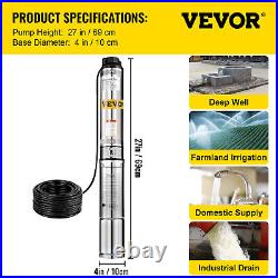 VEVOR Deep Well Pump Submersible Pump 4 1/2 HP 220V 25.5GPM 150ft MAX 49.2'Cord